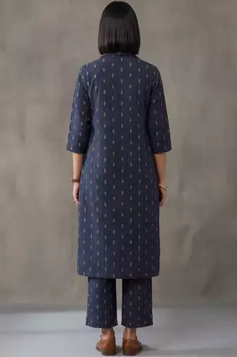 women floral embroidered regular mirror work cotton kurta with trousers