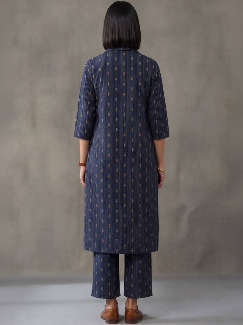 women floral embroidered regular mirror work cotton kurta with trousers