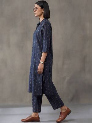women floral embroidered regular mirror work cotton kurta with trousers 3