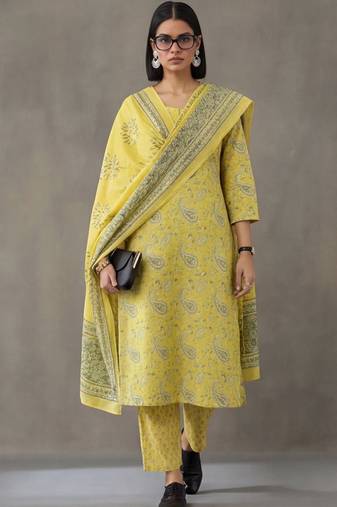 contemporary flare printed cotton kurta with palazzos & with dupatta