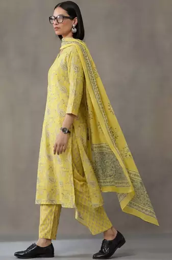 contemporary flare printed cotton kurta with palazzos & with dupatta