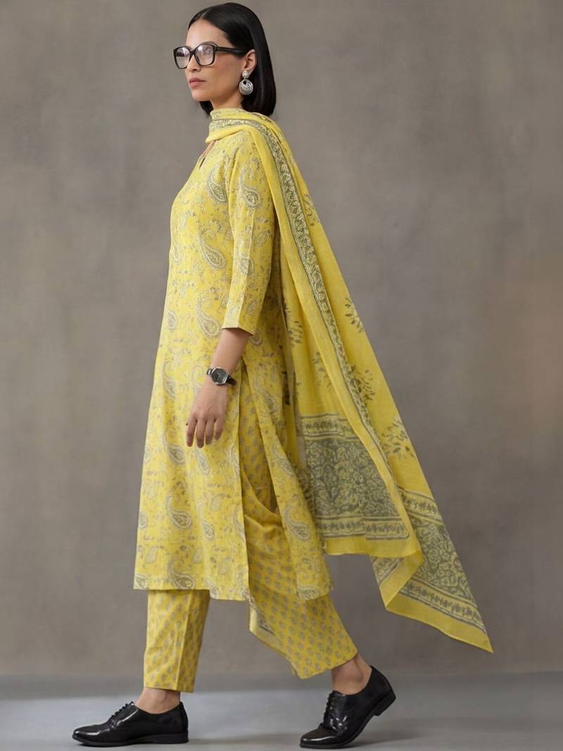 contemporary flare printed cotton kurta with palazzos & with dupatta