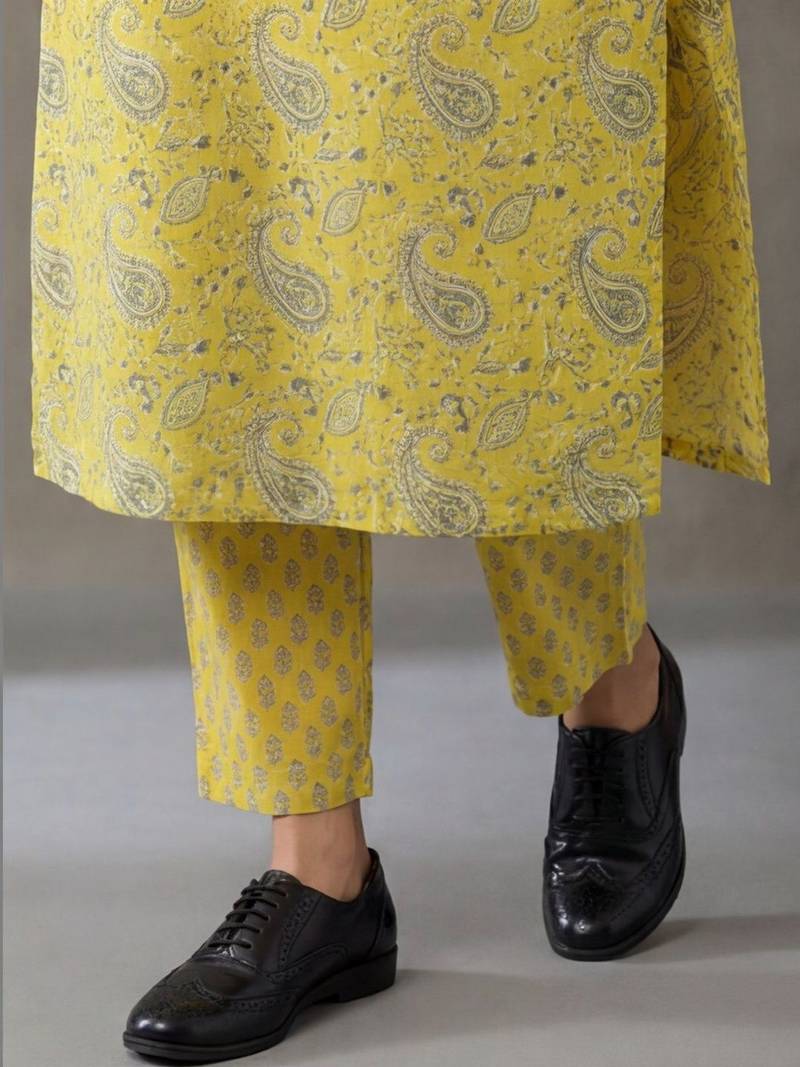 contemporary flare printed cotton kurta with palazzos & with dupatta