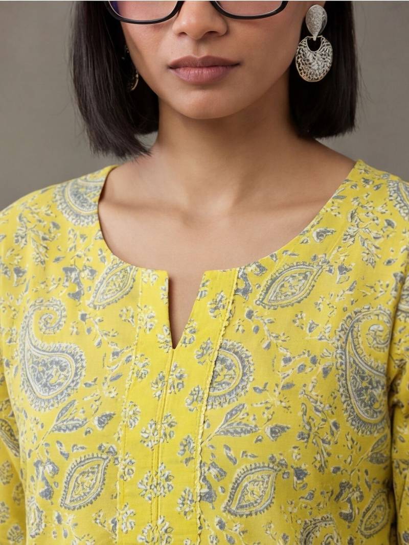contemporary flare printed cotton kurta with palazzos & with dupatta