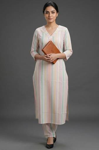 contemporary women printed regular kurta with trousers