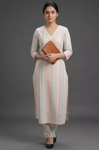 contemporary women printed regular kurta with trousers