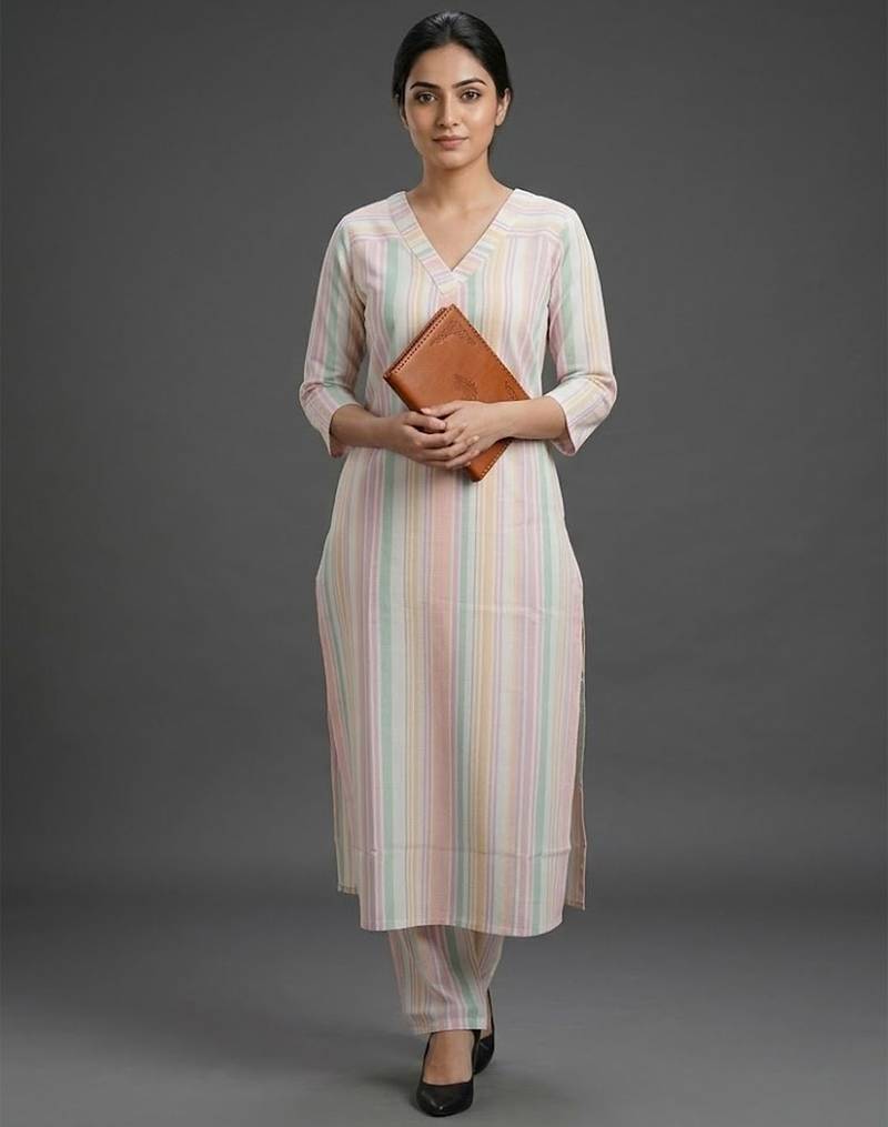 contemporary women printed regular kurta with trousers