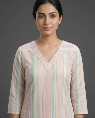contemporary women printed regular kurta with trousers 2