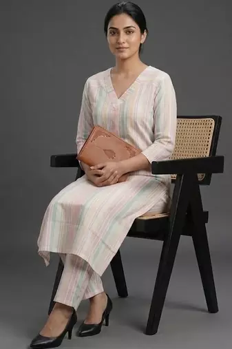 contemporary women printed regular kurta with trousers