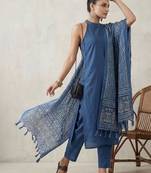 office women regular cotton kurta with trousers & with dupatta