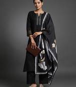 workwear women notch neck regular thread work kurta with trousers & with dupatta