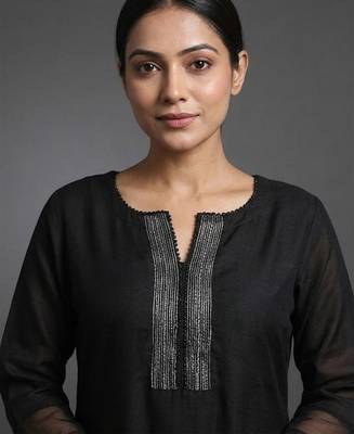 workwear women notch neck regular thread work kurta with trousers & with dupatta 2