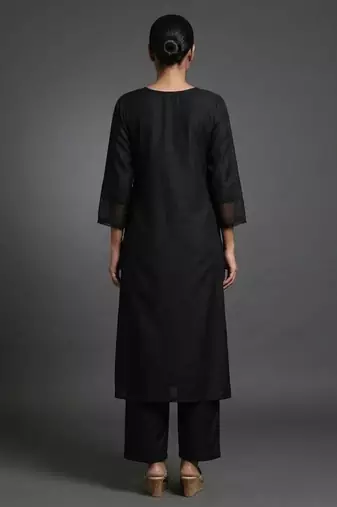 workwear women notch neck regular thread work kurta with trousers & with dupatta
