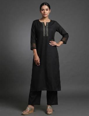 workwear women notch neck regular thread work kurta with trousers & with dupatta 5