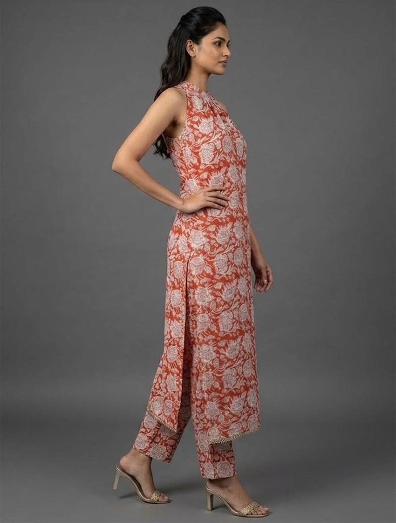 lightweight women floral printed regular kurta with trousers