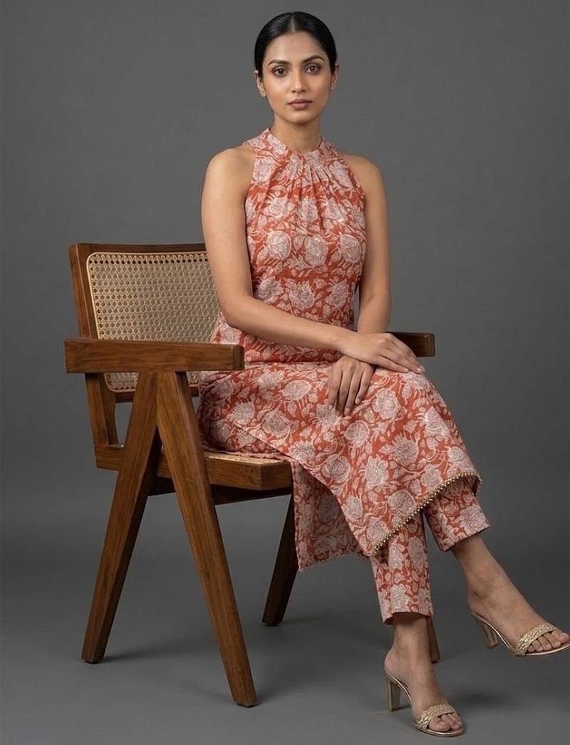 lightweight women floral printed regular kurta with trousers