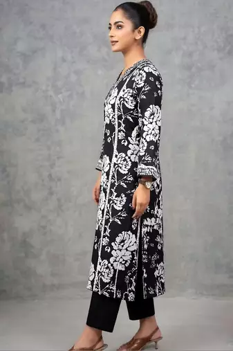 workwear women floral printed regular cotton kurta with trousers