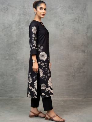classic women floral printed regular chanderi silk kurta with trousers 2
