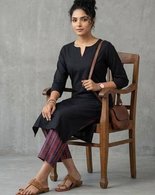 contemporary women regular thread work kurta with trousers 1