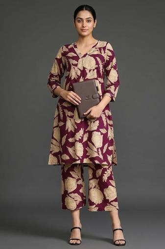 everyday women floral printed regular cotton kurta with trousers