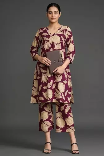 everyday women floral printed regular cotton kurta with trousers