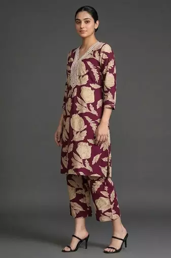 everyday women floral printed regular cotton kurta with trousers