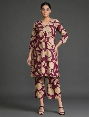 everyday women floral printed regular cotton kurta with trousers 5