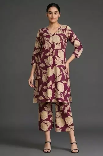 everyday women floral printed regular cotton kurta with trousers