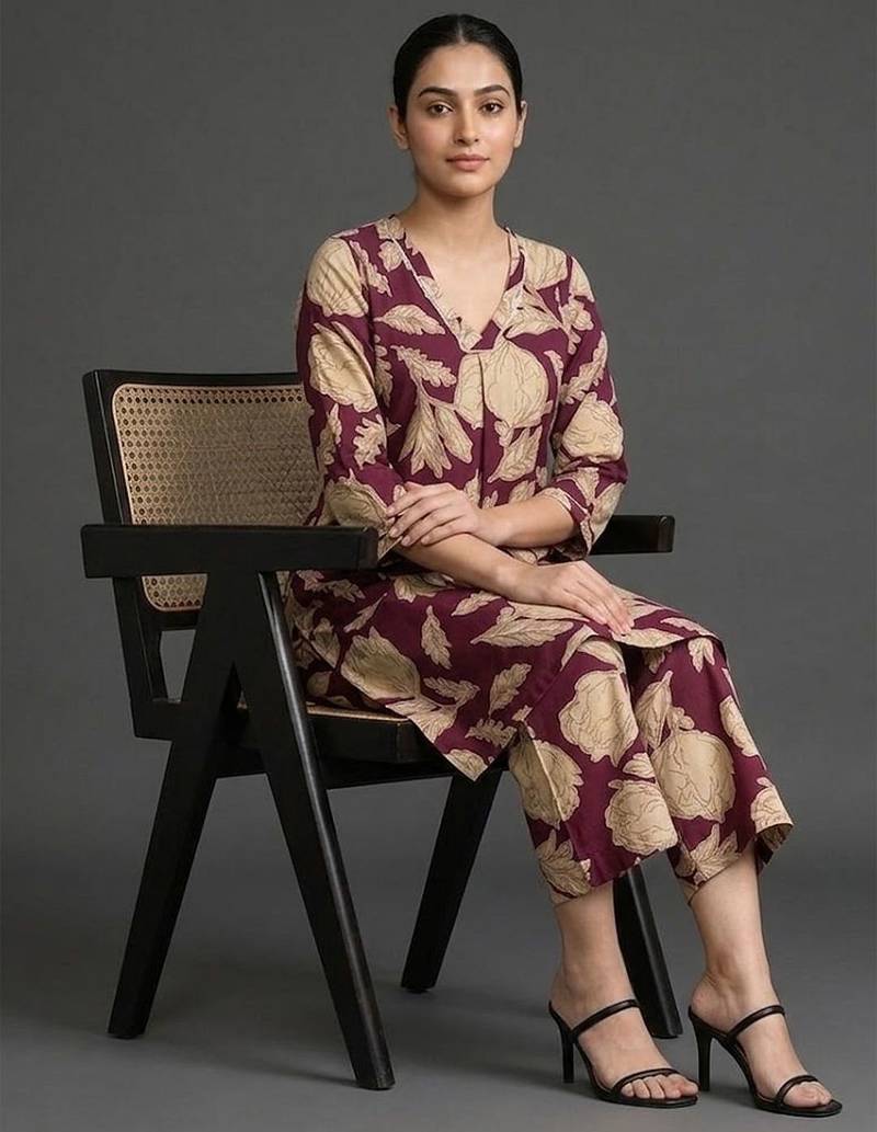 everyday women floral printed regular cotton kurta with trousers