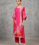 contemporary women printed regular chanderi silk kurta with trousers