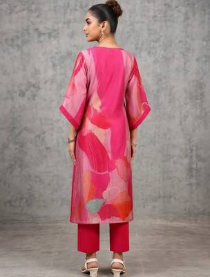 contemporary women printed regular chanderi silk kurta with trousers 2