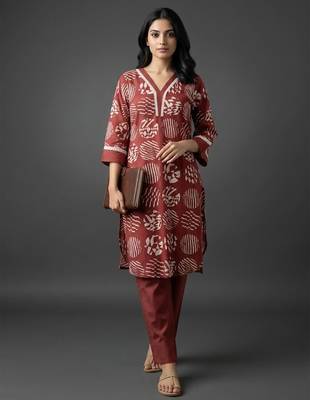 classic women printed regular kurta with trousers 1