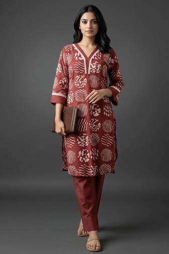 classic women printed regular kurta with trousers