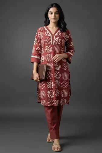 classic women printed regular kurta with trousers