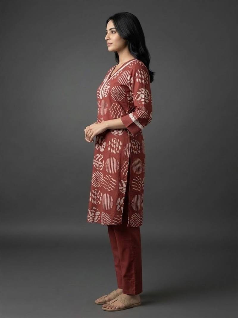 classic women printed regular kurta with trousers