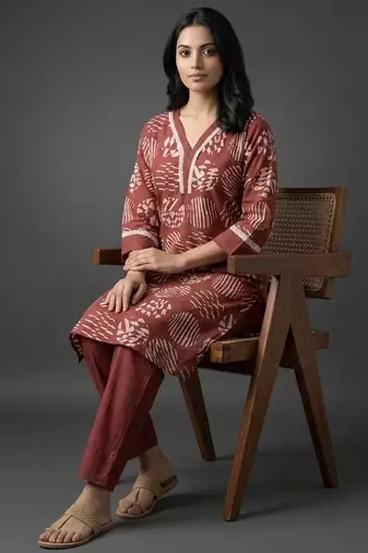 classic women printed regular kurta with trousers