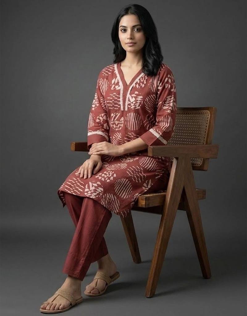 classic women printed regular kurta with trousers