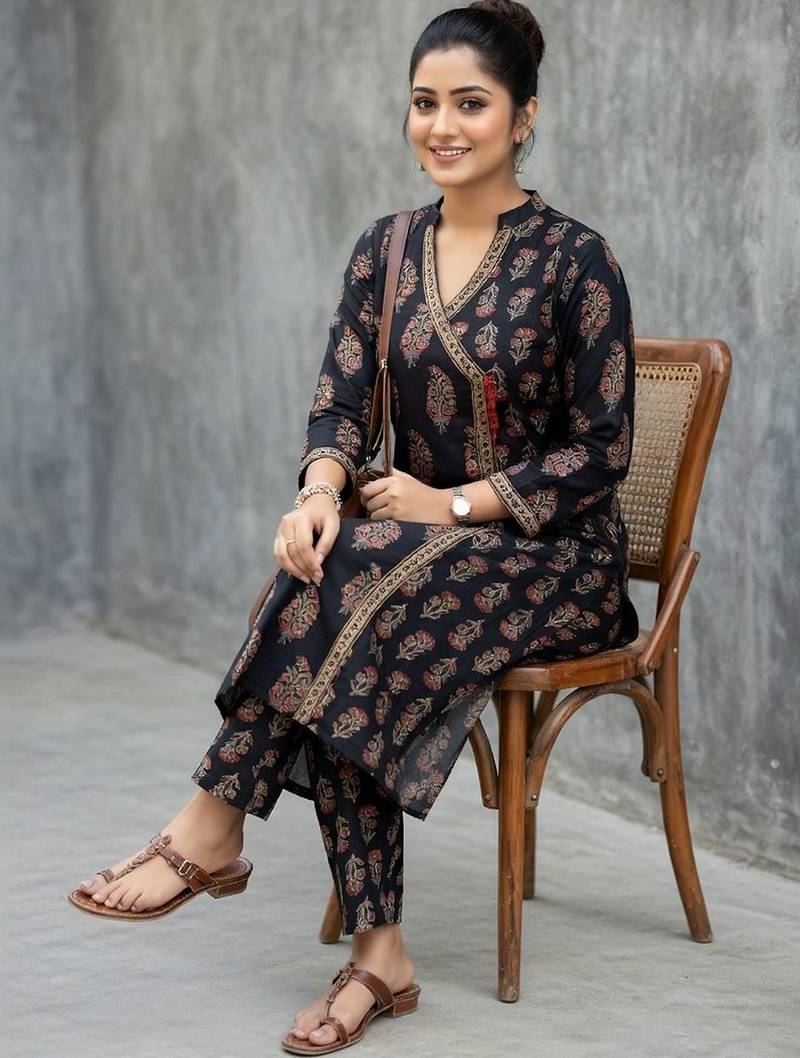 lightweight women paisley printed regular cotton kurta with trousers