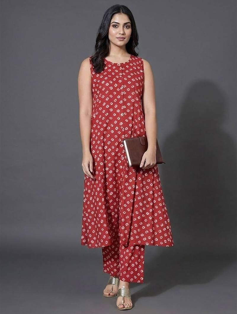 classic women bandhani printed regular kurta with palazzos