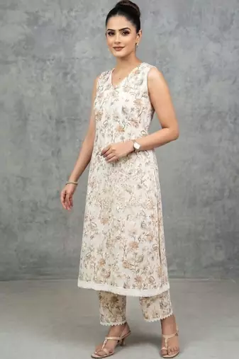 lightweight women floral printed regular kurta with trousers