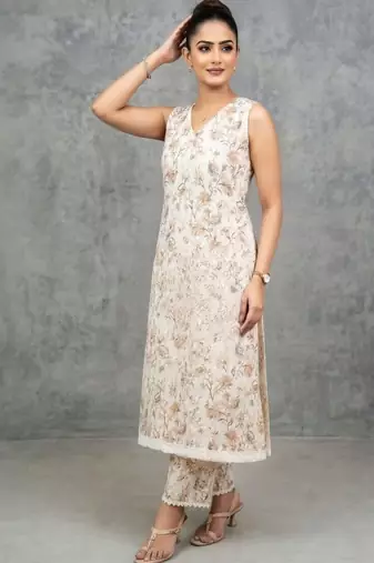 lightweight women floral printed regular kurta with trousers