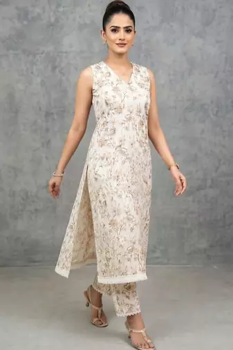 lightweight women floral printed regular kurta with trousers