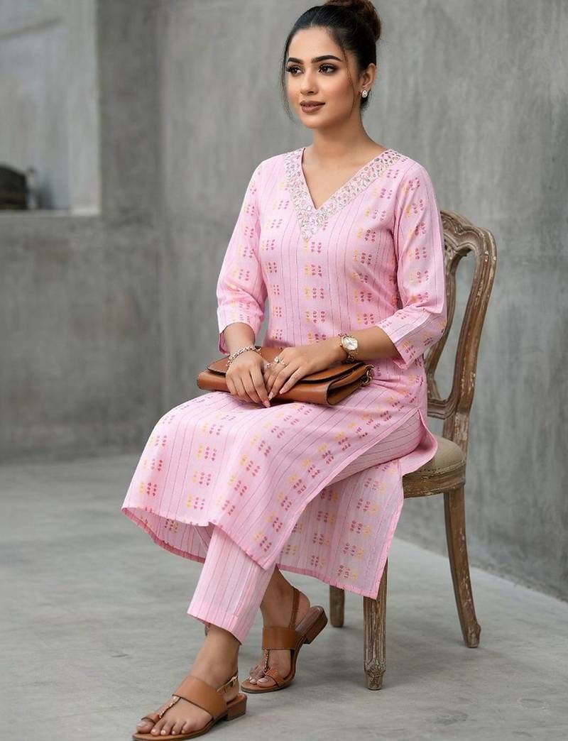 contemporary women printed regular kurta with trousers