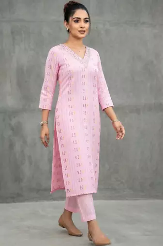 contemporary women printed regular kurta with trousers