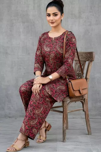 structured women paisley regular kurta with palazzos