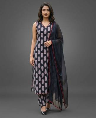 lightweight women printed regular cotton kurta with trousers & with dupatta 1