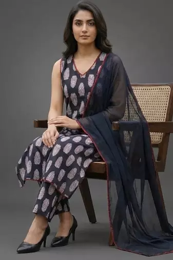lightweight women printed regular cotton kurta with trousers & with dupatta