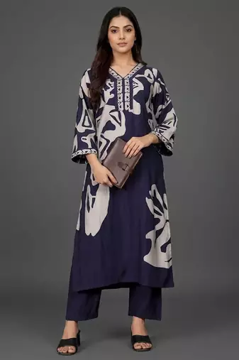 everyday women floral printed regular chanderi silk kurta with trousers