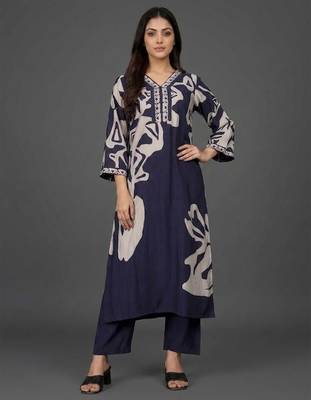 everyday women floral printed regular chanderi silk kurta with trousers 5