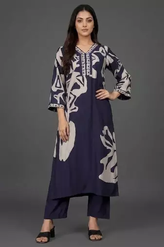 everyday women floral printed regular chanderi silk kurta with trousers